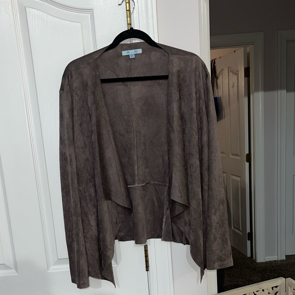 She + Sky mocha brown faux suede open front waterfall blazer Size 2XL